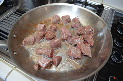 searing for French lamb stew